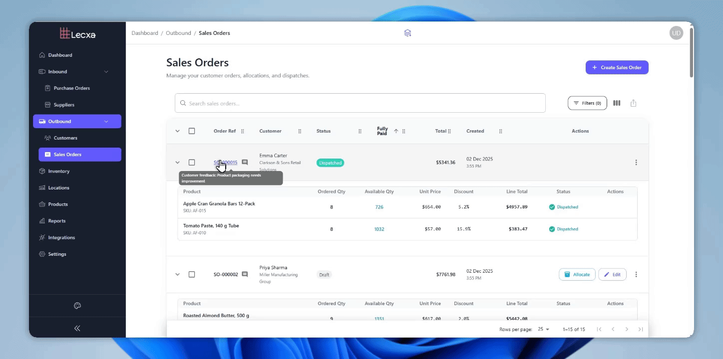 Invoicing sales orders in Lecxa